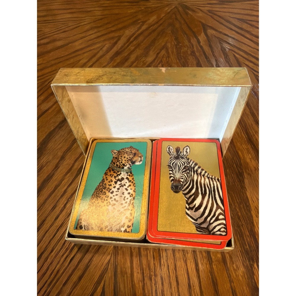 Caspari Wild Cards Playing Cards Double Deck Leopard Zebra Gold Edges PC116